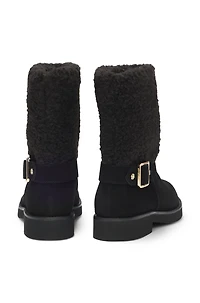 Suede biker boots with faux-fur trim