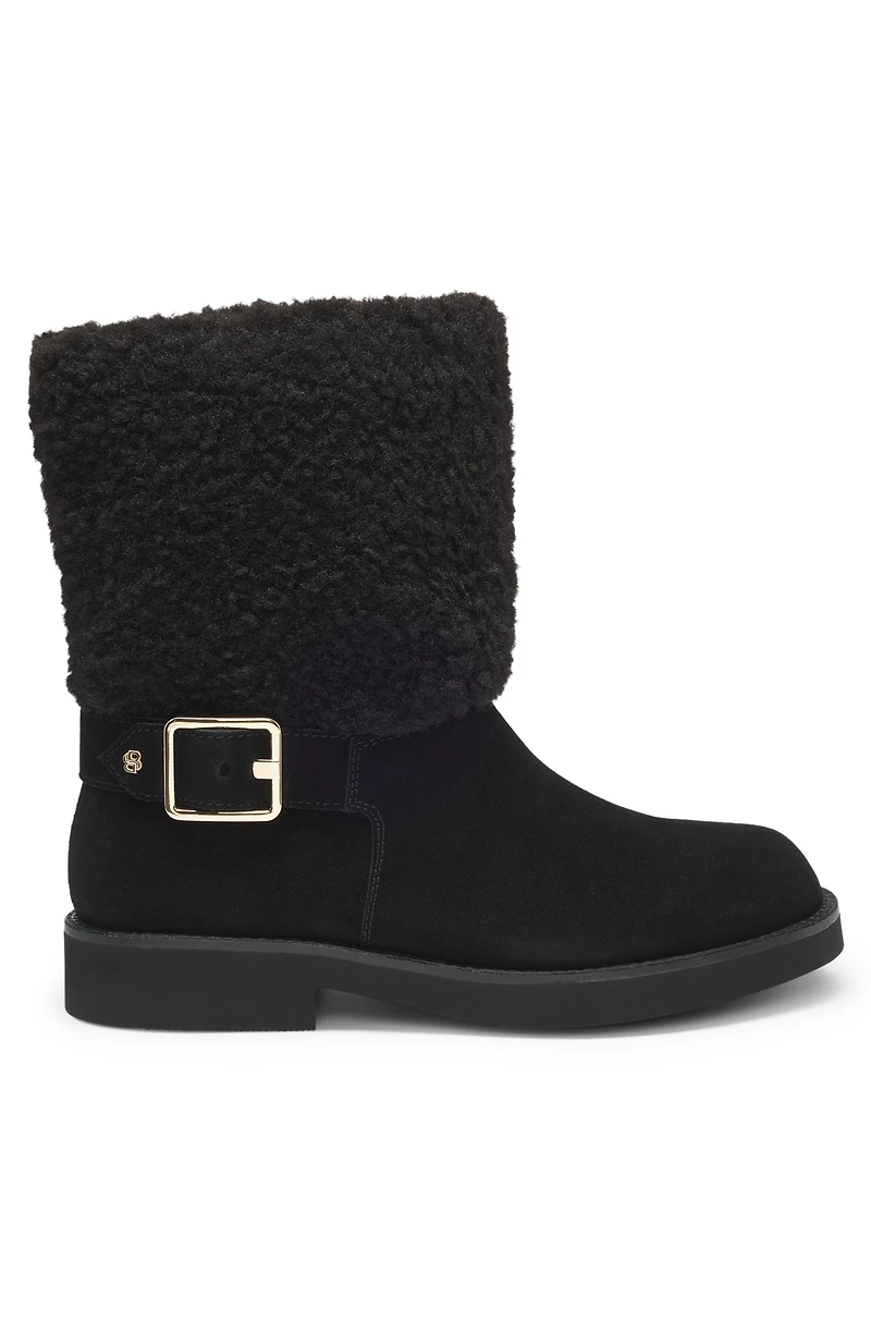 Suede biker boots with faux-fur trim