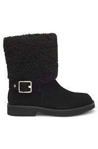 Suede biker boots with faux-fur trim
