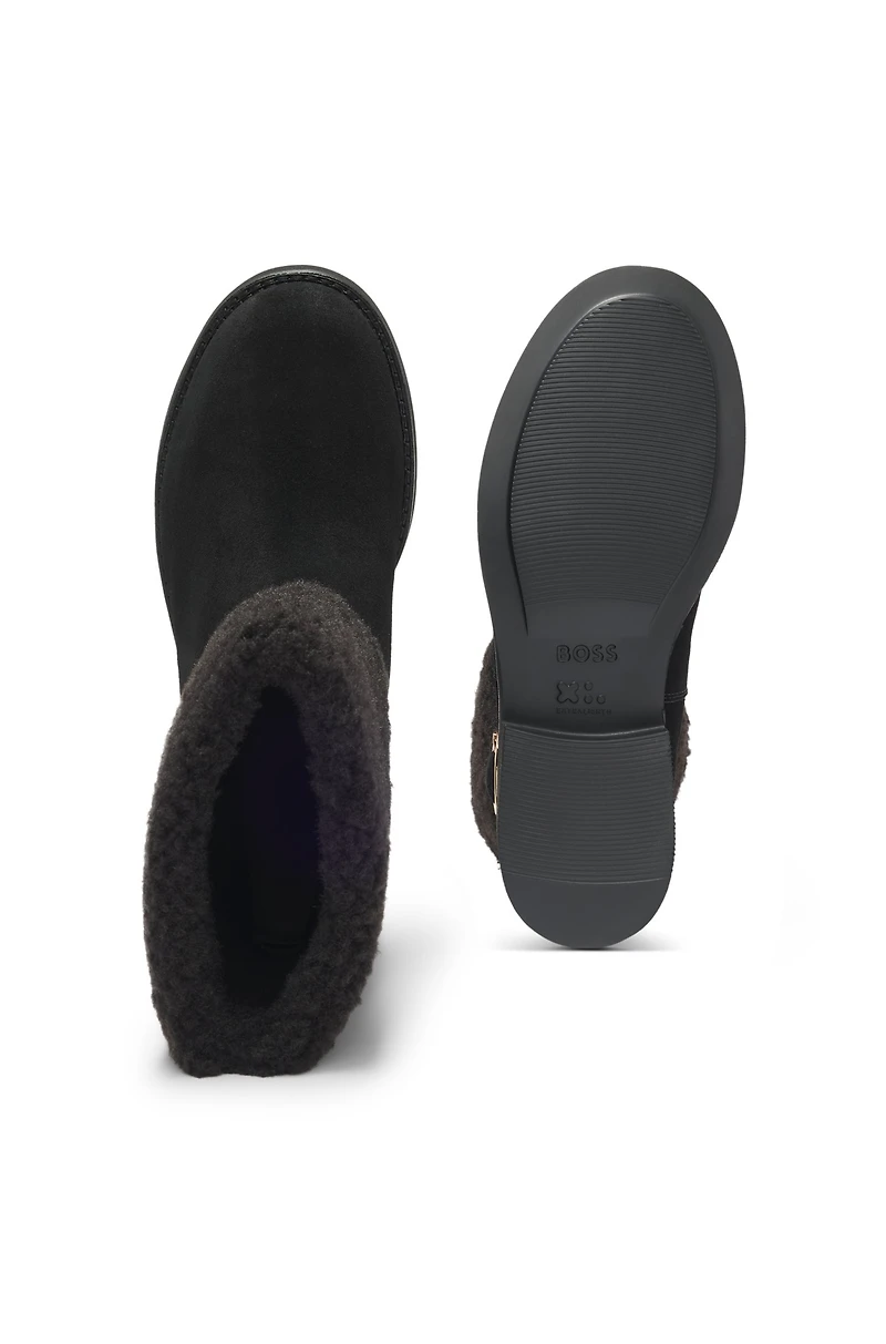 Suede biker boots with faux-fur trim