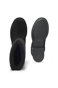 Suede biker boots with faux-fur trim