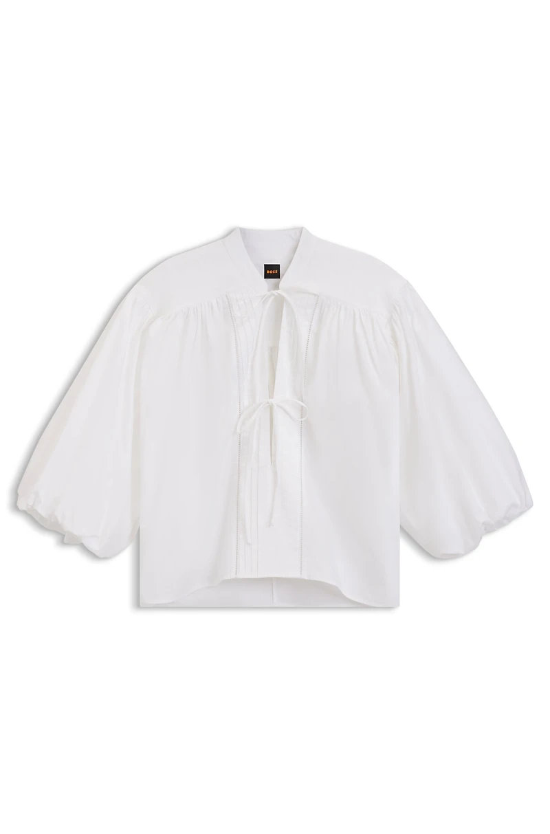 Relaxed-fit blouse cotton poplin with tie neckline