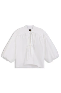 Relaxed-fit blouse cotton poplin with tie neckline