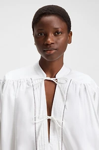 Relaxed-fit blouse cotton poplin with tie neckline