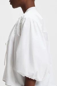 Relaxed-fit blouse cotton poplin with tie neckline