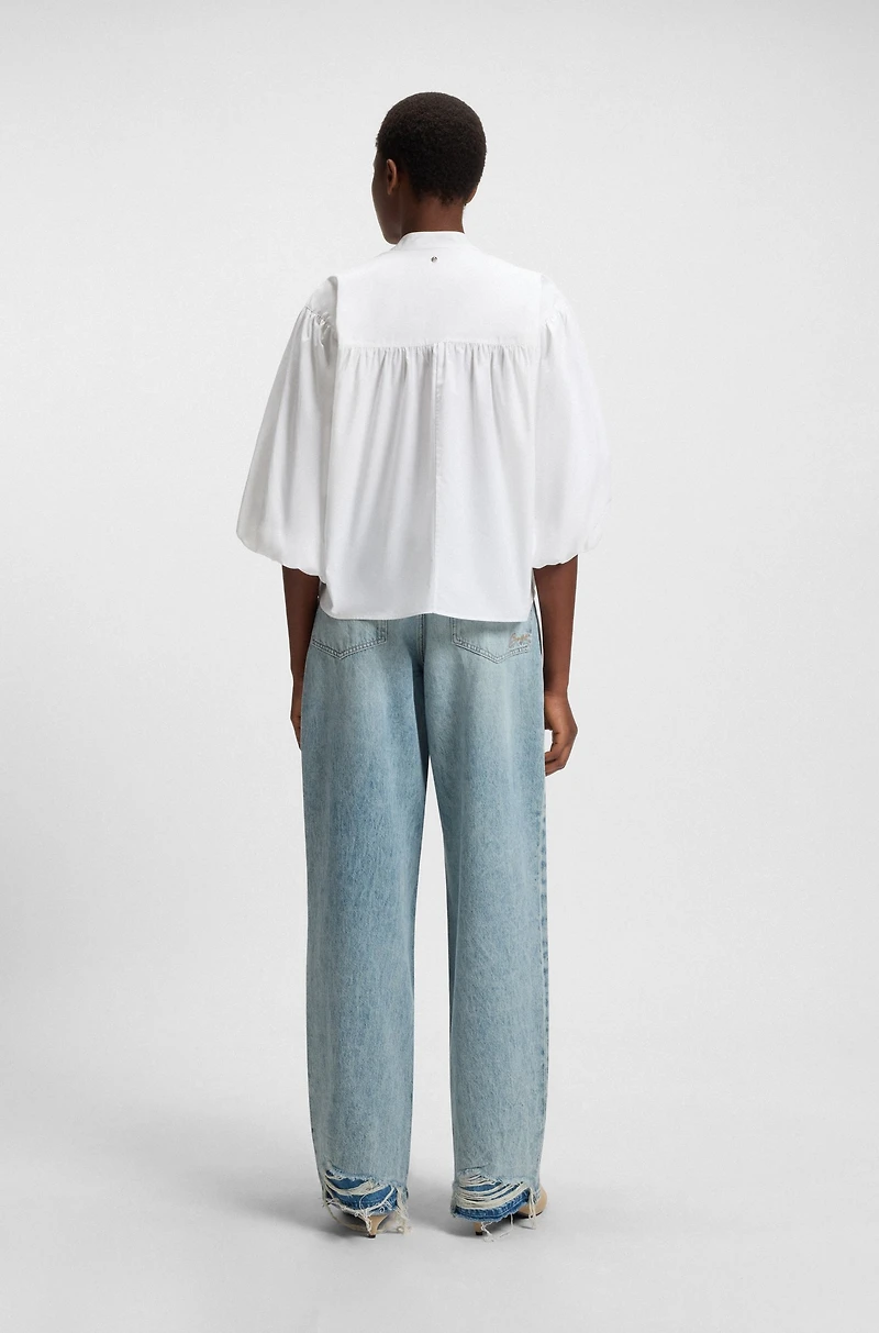 Relaxed-fit blouse cotton poplin with tie neckline