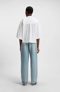 Relaxed-fit blouse cotton poplin with tie neckline