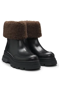 Leather boots with faux-fur trim