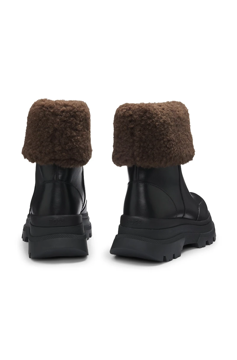 Leather boots with faux-fur trim
