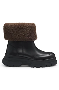 Leather boots with faux-fur trim