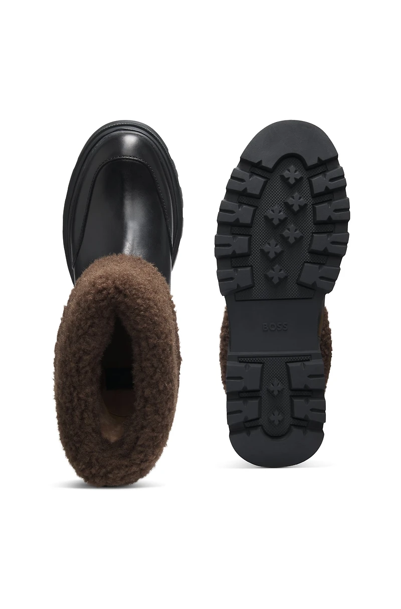 Leather boots with faux-fur trim