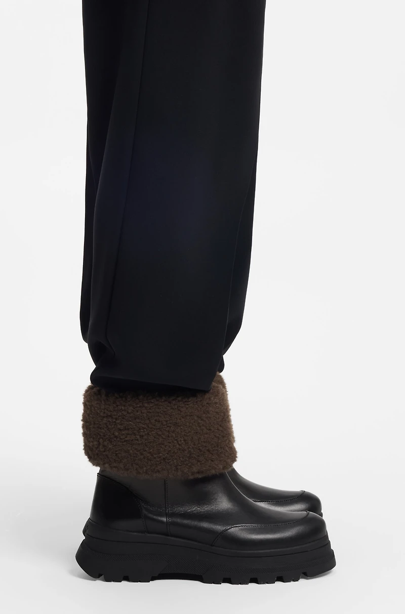 Leather boots with faux-fur trim