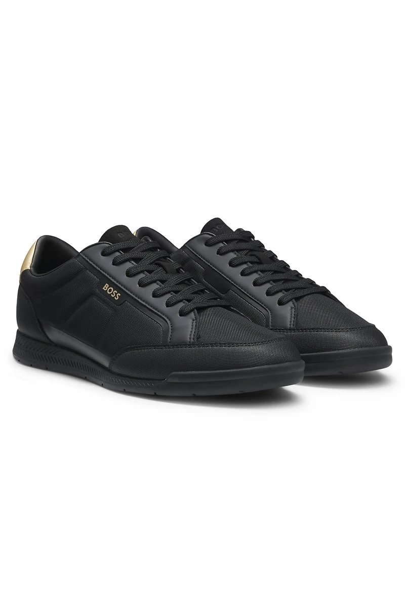 Fabric-upper trainers with faux-leather trims