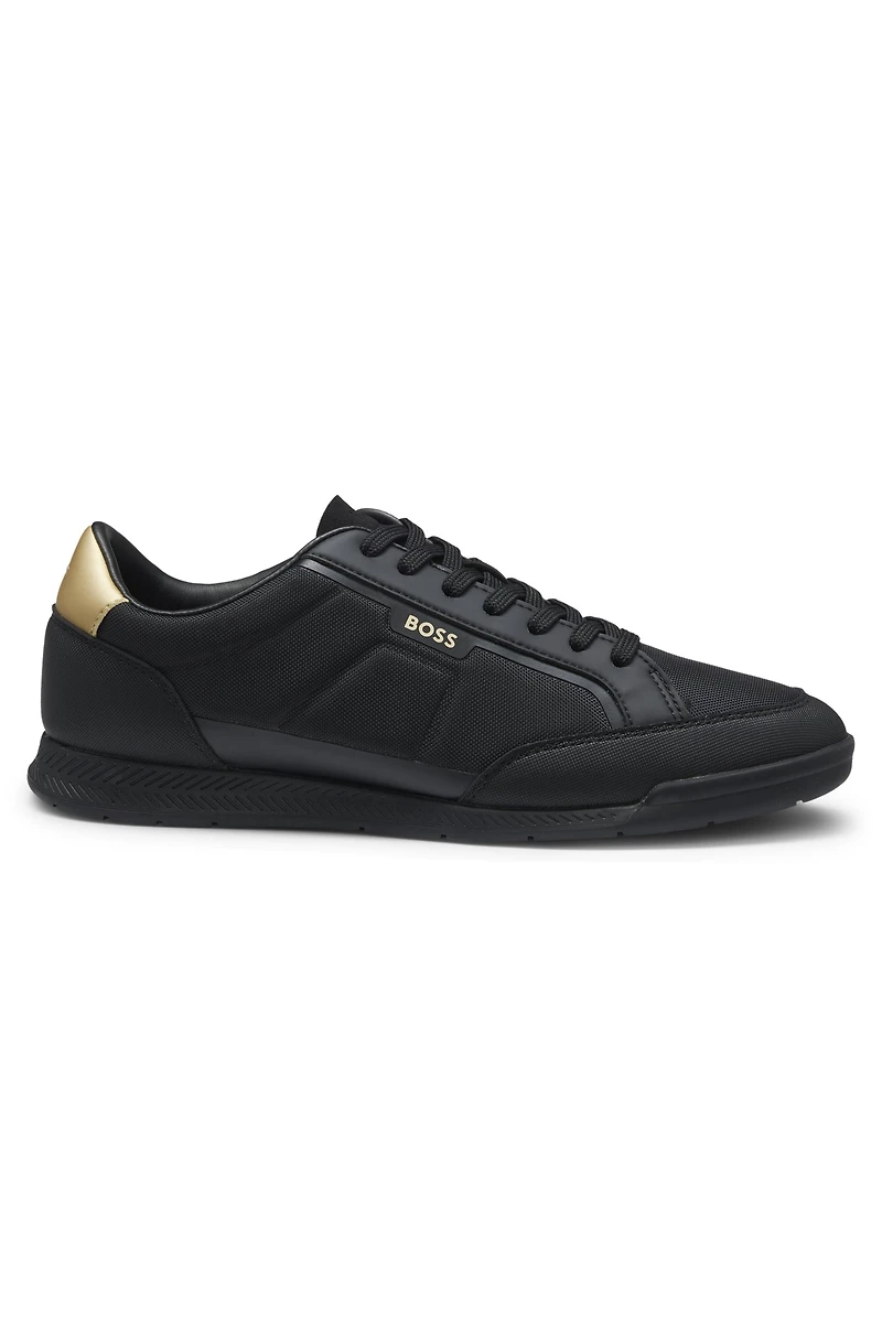 Fabric-upper trainers with faux-leather trims