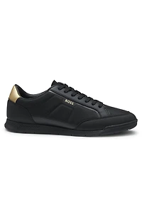 Fabric-upper trainers with faux-leather trims