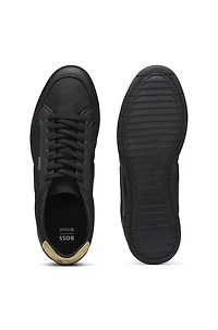 Fabric-upper trainers with faux-leather trims