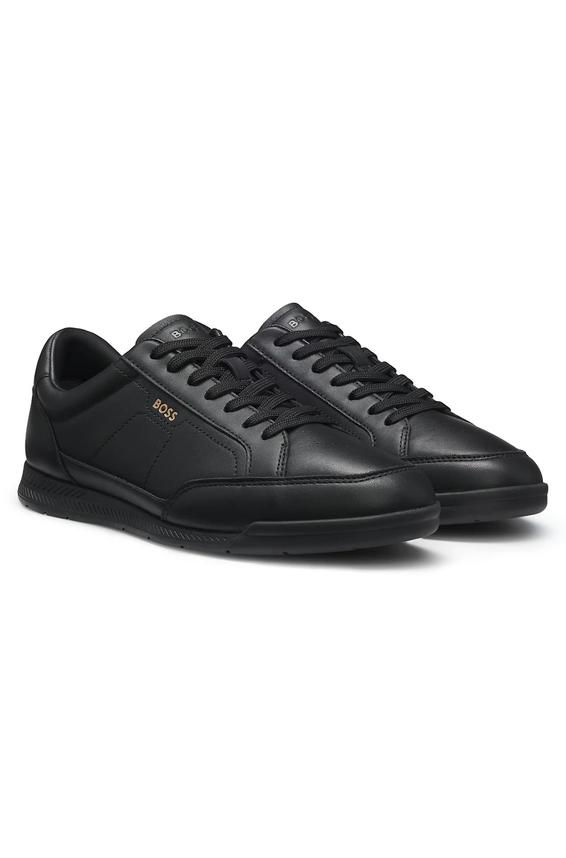 Embossed-logo trainers leather
