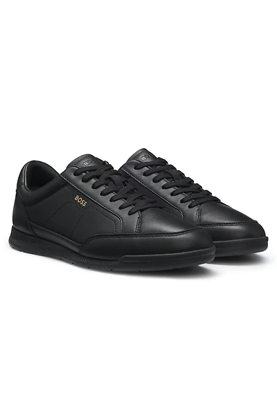 Embossed-logo trainers leather