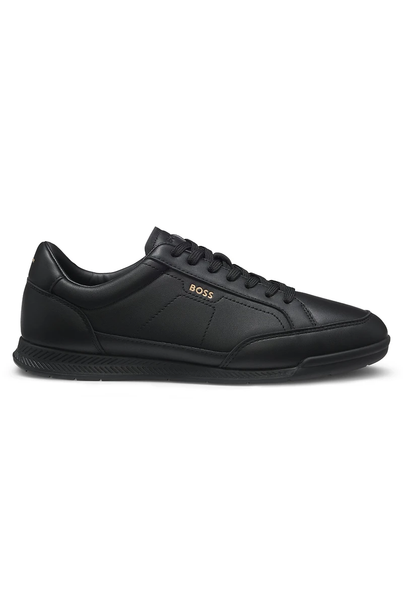 Embossed-logo trainers leather