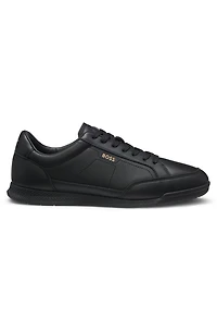 Embossed-logo trainers leather