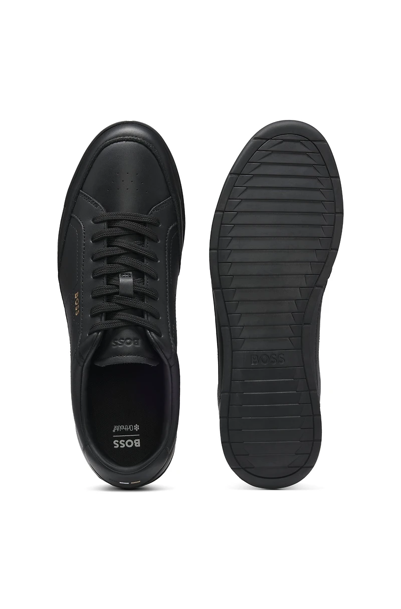 Embossed-logo trainers leather