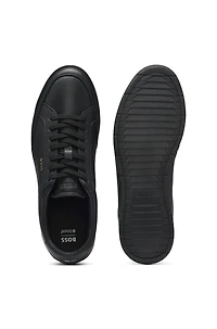 Embossed-logo trainers leather