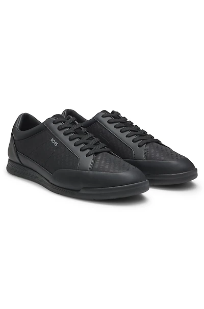 Leather-trim trainers with monogram jacquard