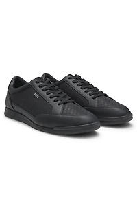 Leather-trim trainers with monogram jacquard