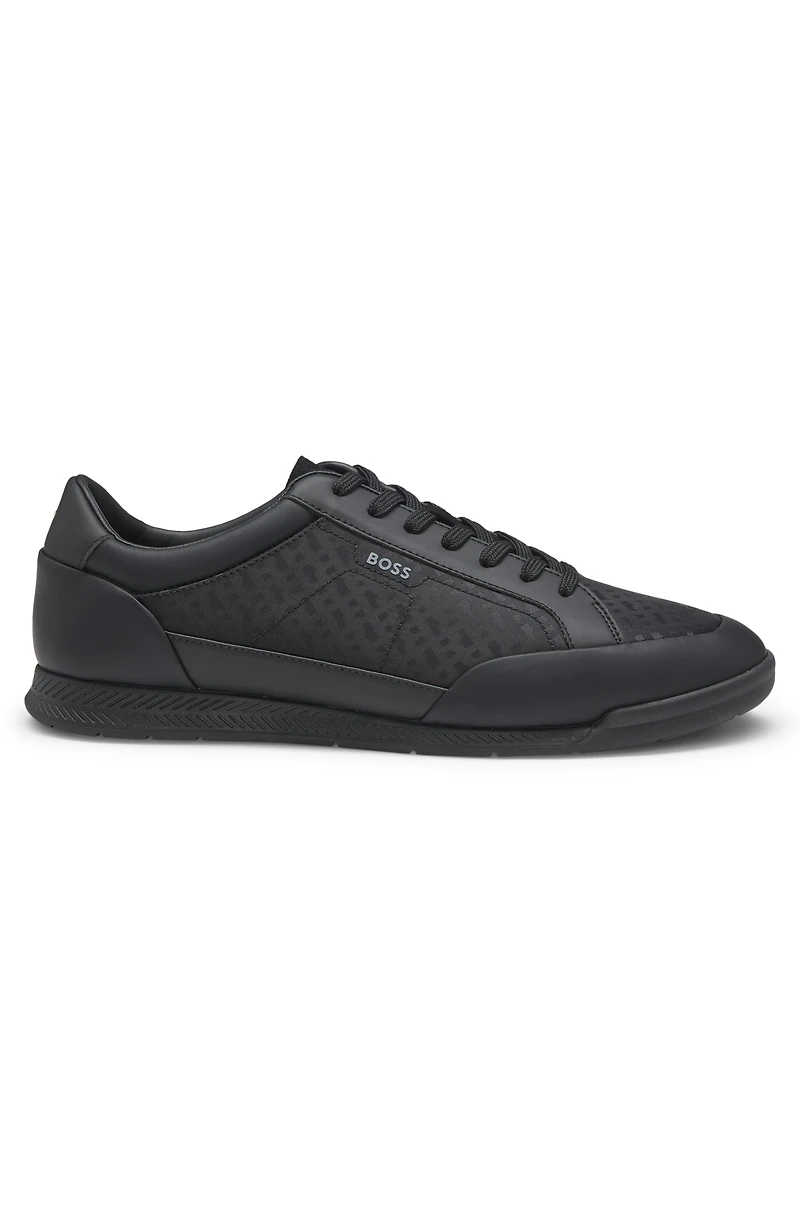 Leather-trim trainers with monogram jacquard