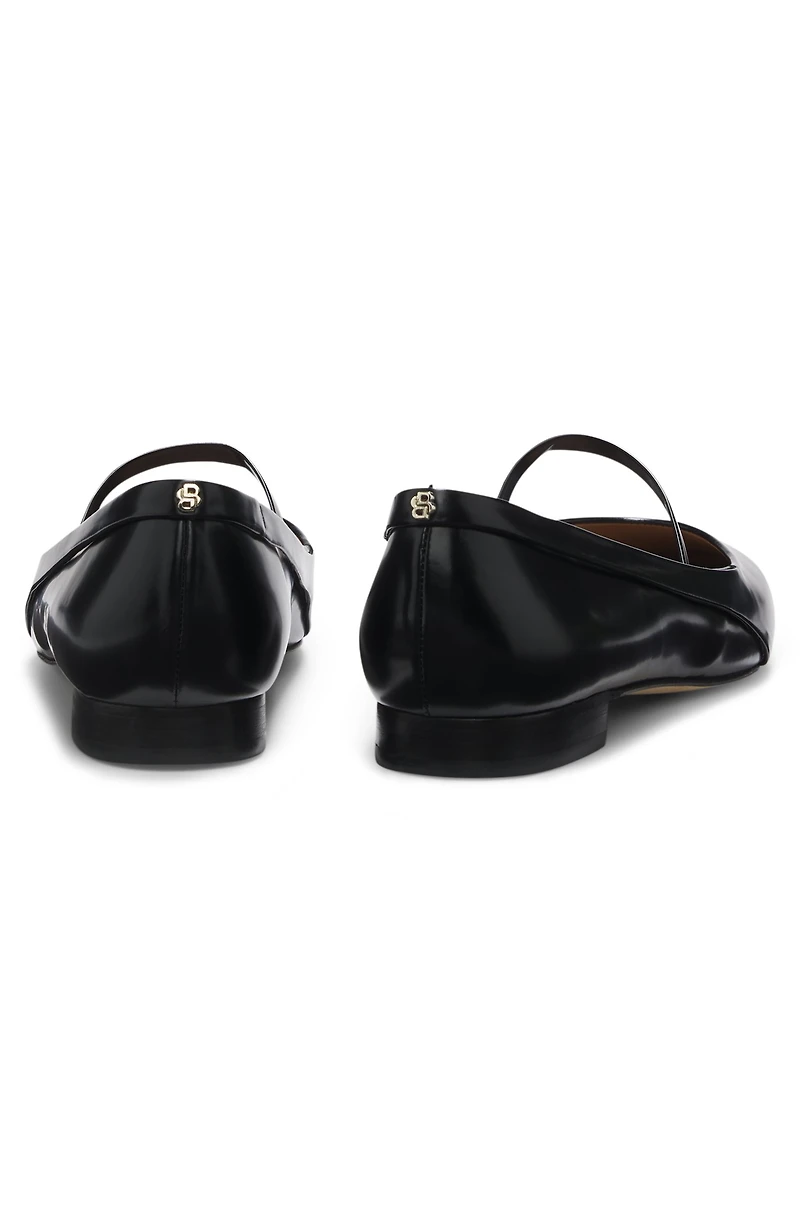 Strap-detail ballerina pumps polished leather