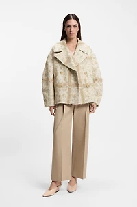 Check-jacquard coat with double-breasted closure