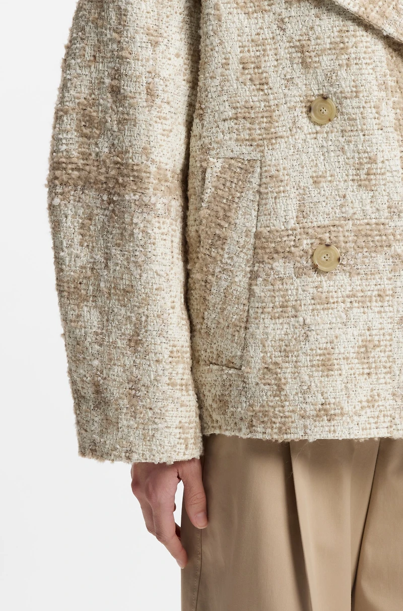 Check-jacquard coat with double-breasted closure
