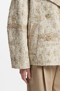 Check-jacquard coat with double-breasted closure