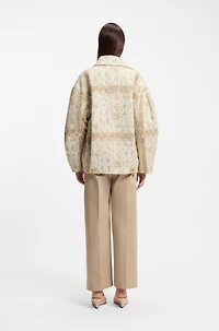 Check-jacquard coat with double-breasted closure