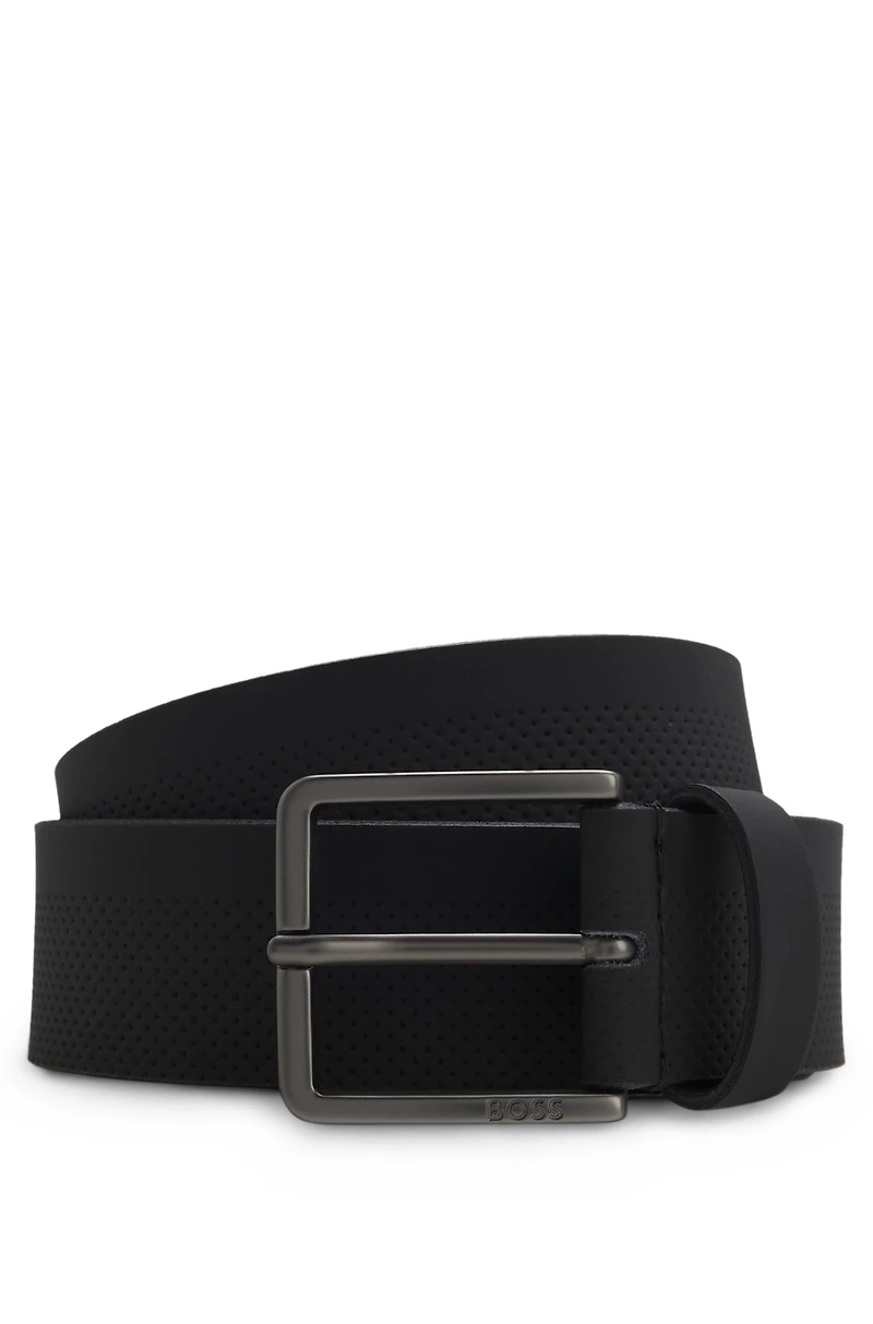 Perforated-pattern belt Italian leather