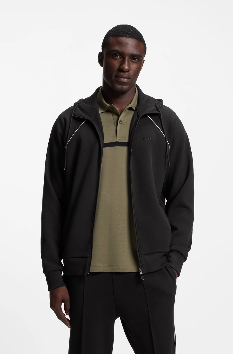 Piping-detail zip-up hoodie a cotton blend