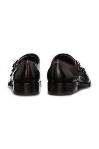 Burnished-leather shoes with double monk strap