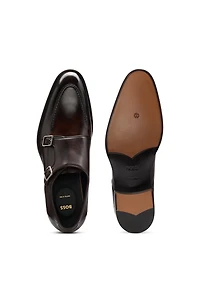 Burnished-leather shoes with double monk strap