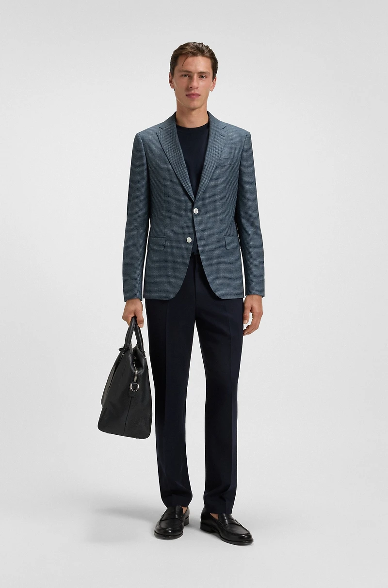 Patterned wool suit jacket with crease resistance