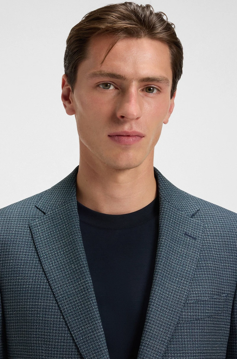 Patterned wool suit jacket with crease resistance