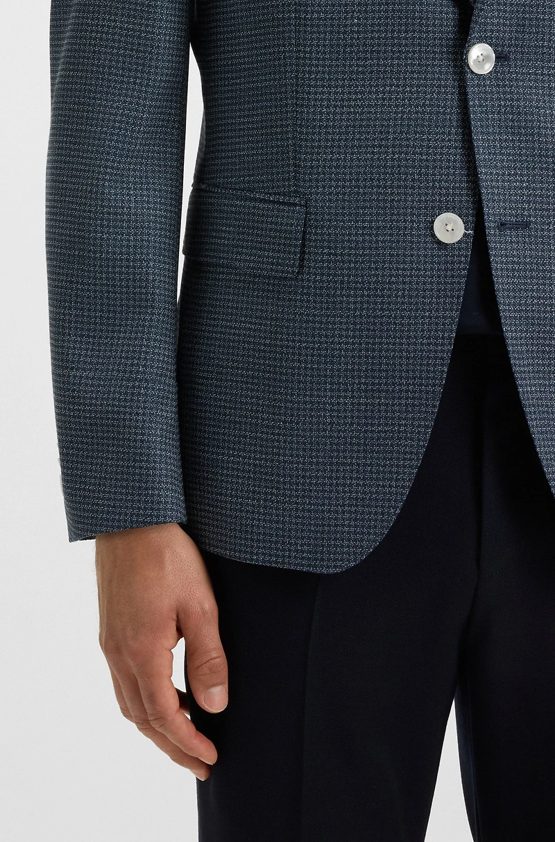 Patterned wool suit jacket with crease resistance