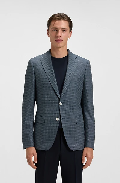 Patterned wool suit jacket with crease resistance