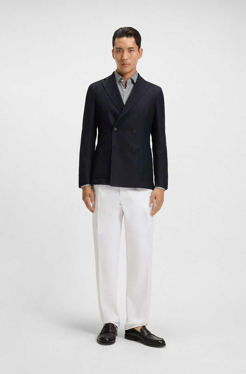 Double-breasted blazer cotton and wool seersucker