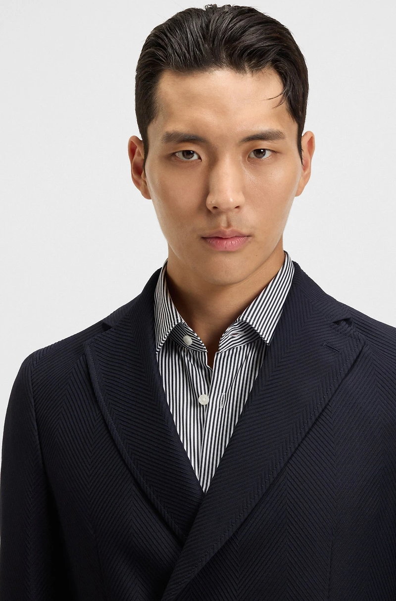 Double-breasted blazer cotton and wool seersucker