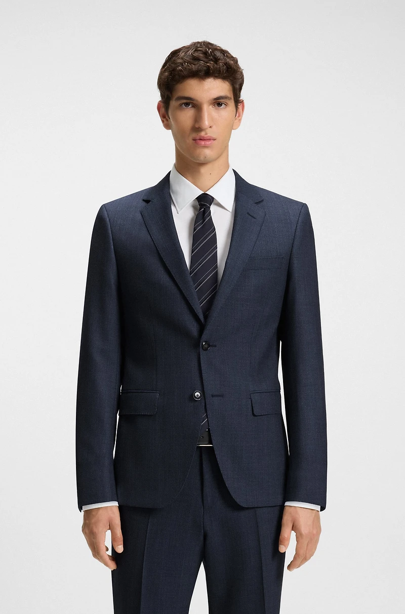 Two-piece slim-fit suit patterned stretch wool