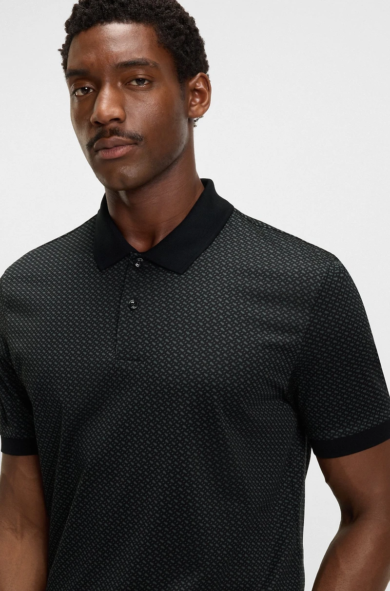 Mercerized-cotton polo shirt with two-tone monograms