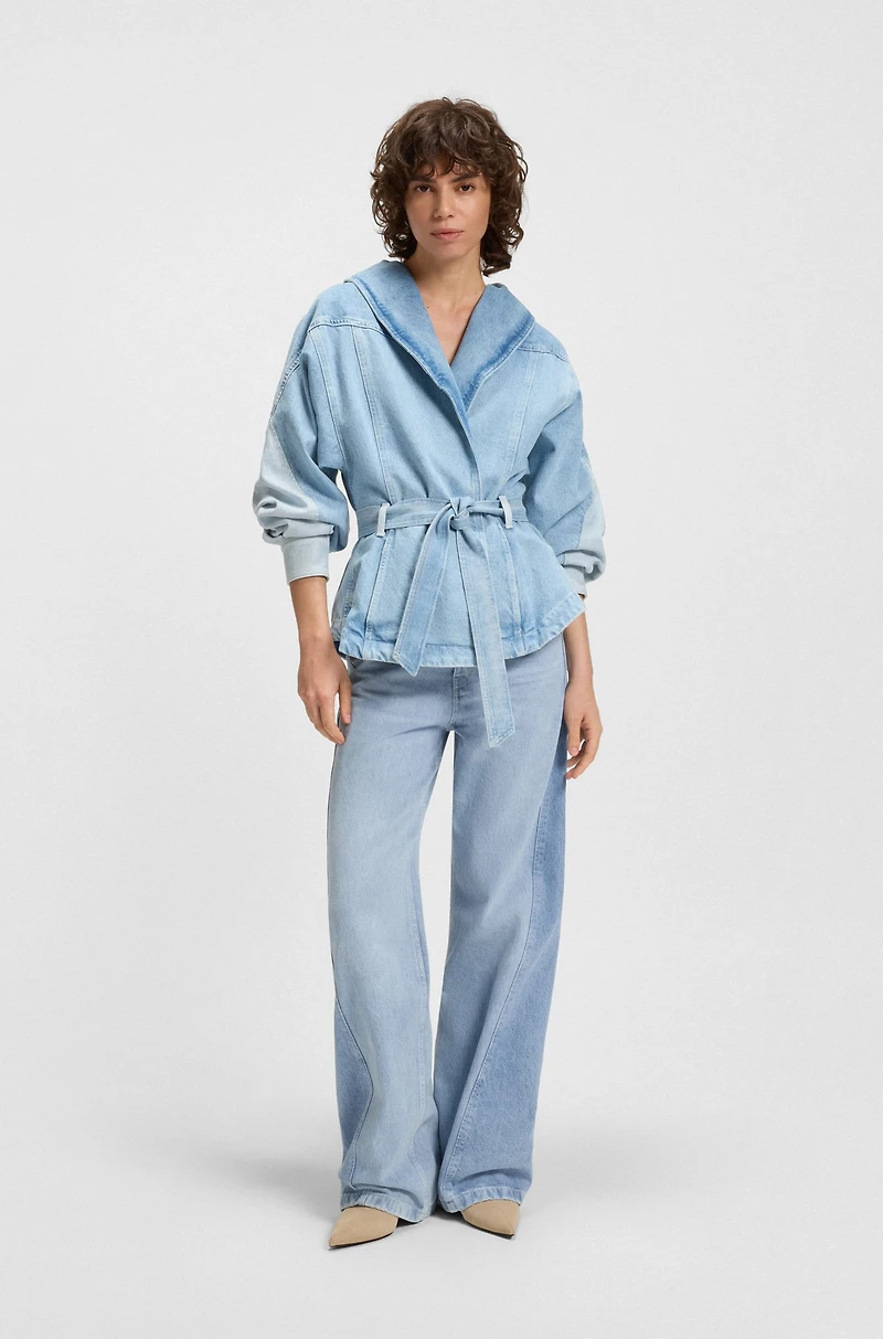 Wide-leg jeans blue rigid denim with paneling