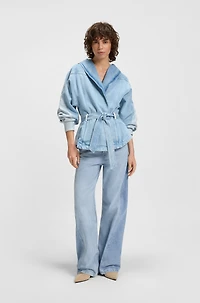 Wide-leg jeans blue rigid denim with paneling
