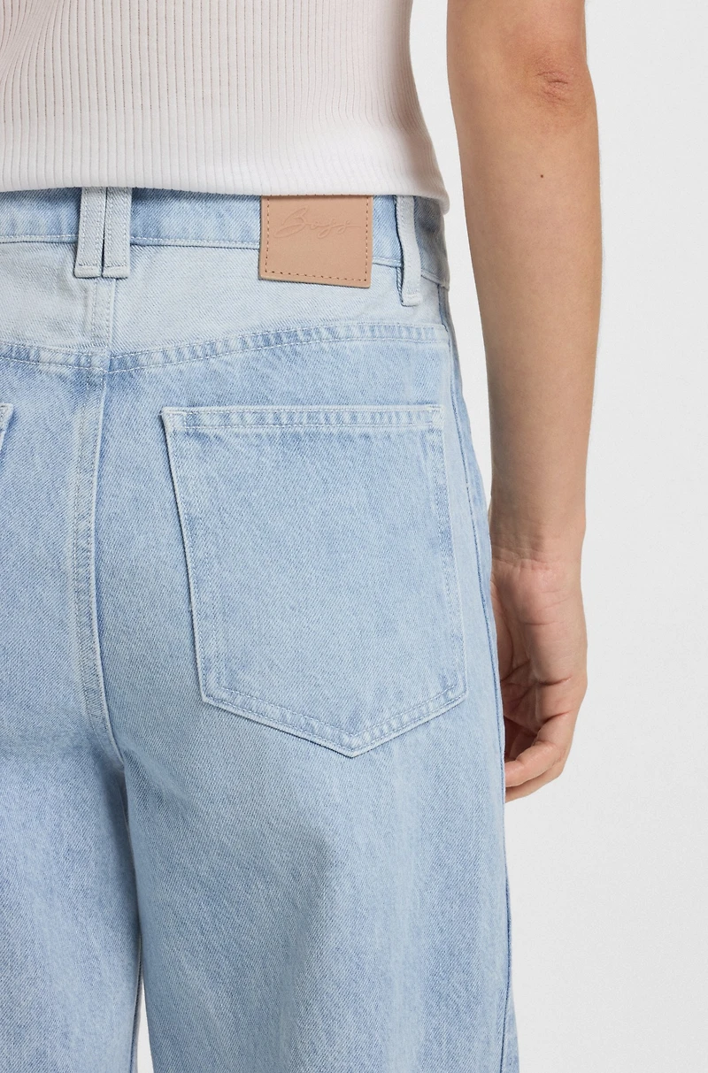 Wide-leg jeans blue rigid denim with paneling