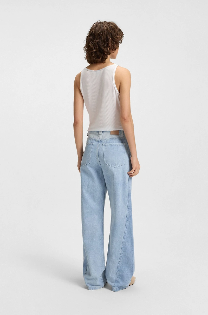 Wide-leg jeans blue rigid denim with paneling